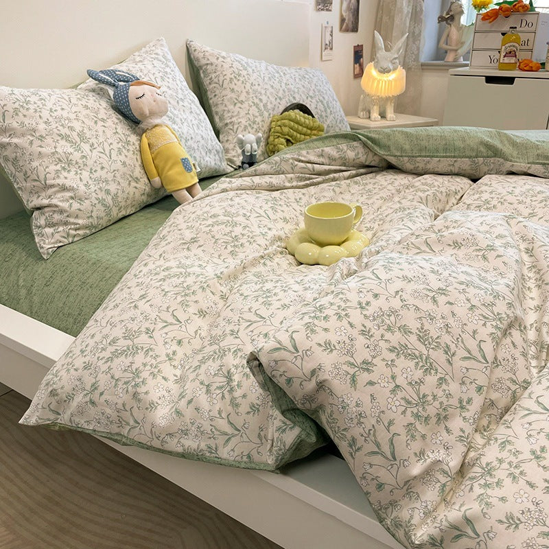 Summer Washable Cotton Bed Sheet Set - Four Piece Bedding for 150cm to 180cm Beds