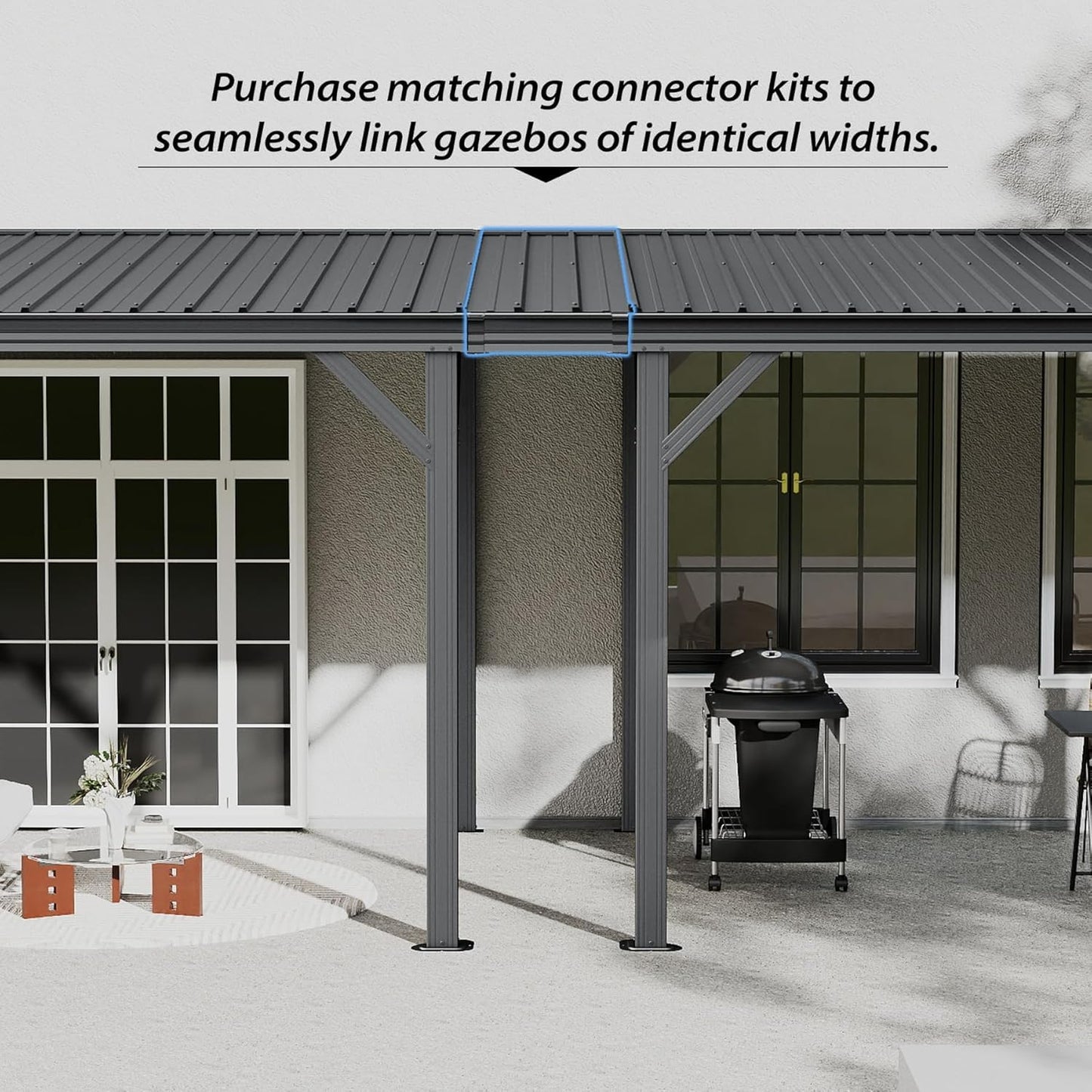 10 X16 Hardtop Wall Mounted Gazebo, Expandable Lean To Gazebo Pergola