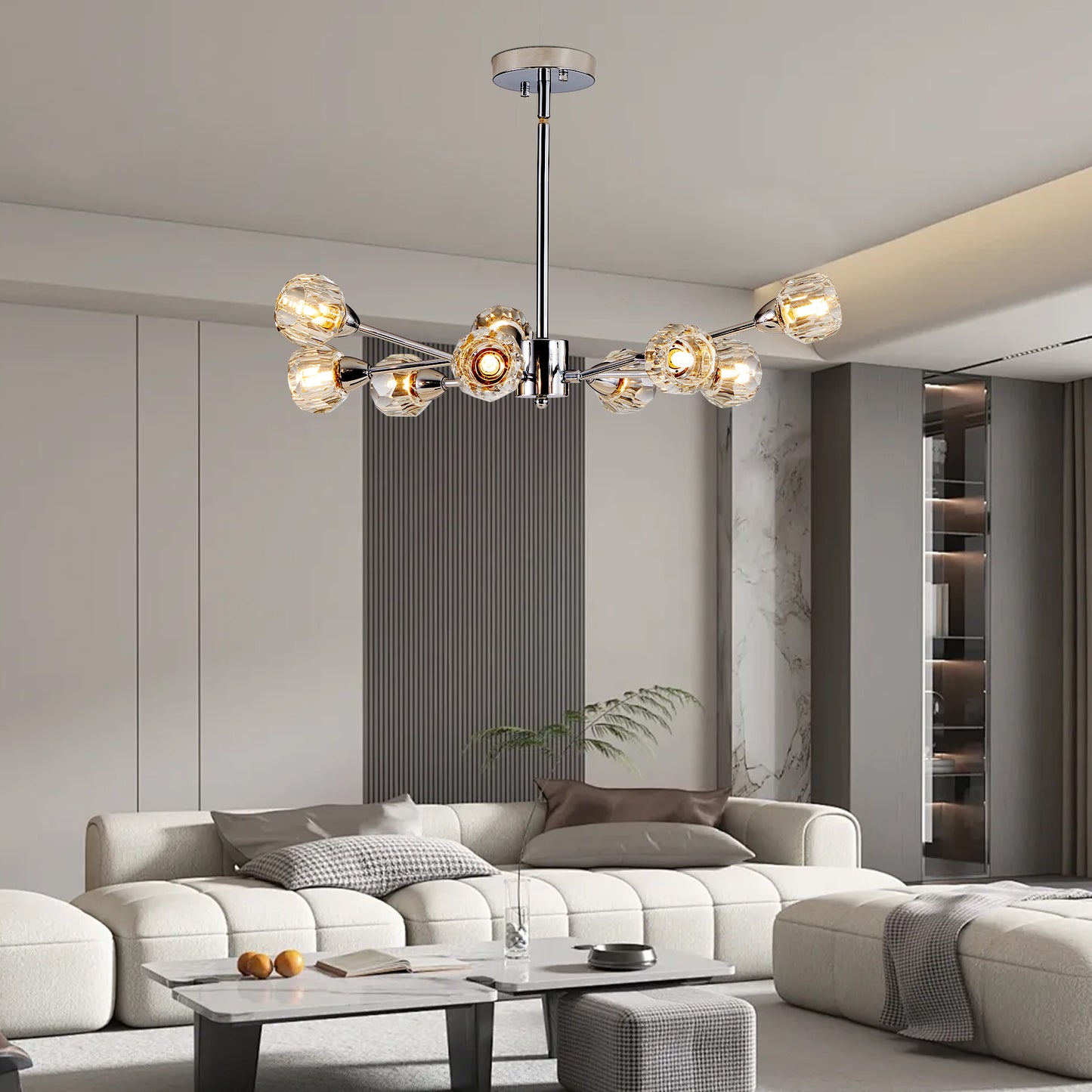 Modern Crystal Chandelier - 9-Light Chrome Fixture for Living Room & Dining Room