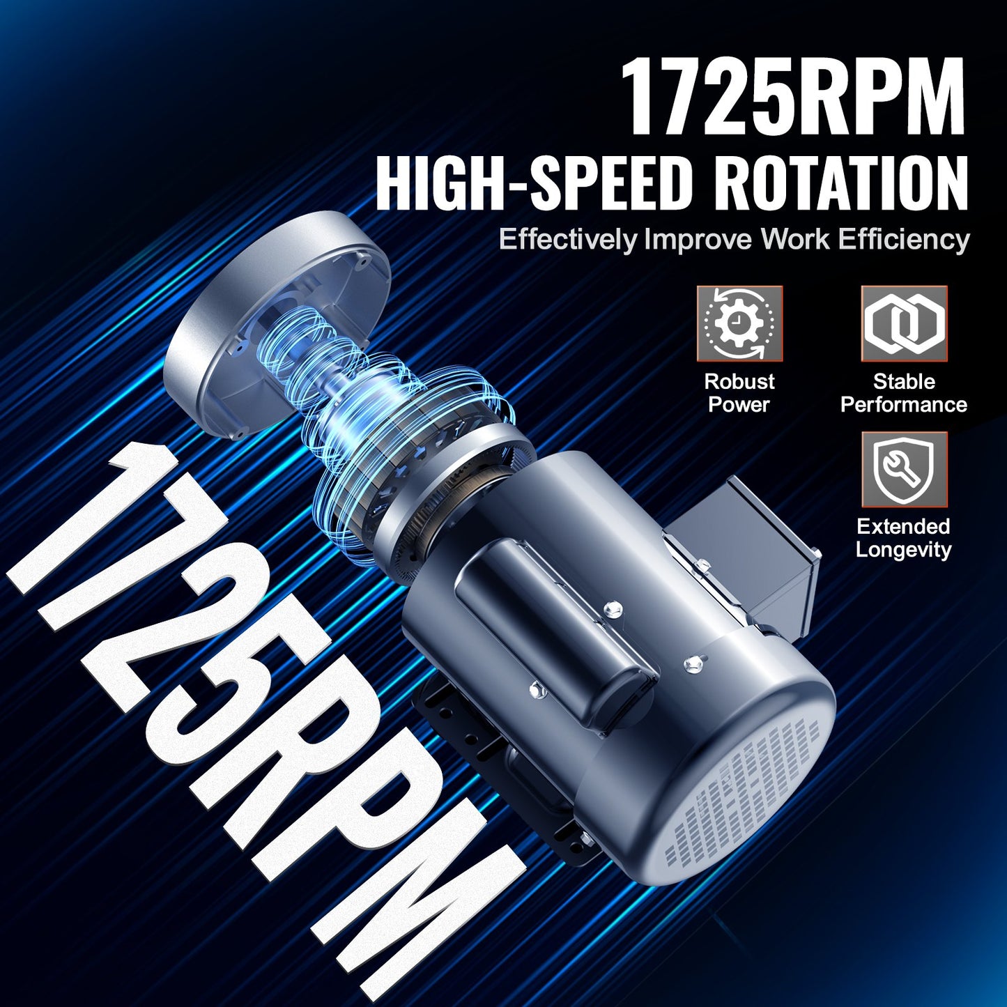 1HP Reversible Electric Motor 1725 RPM for Air Compressors & Agricultural Equipment - 56C Frame, 5/8'' Shaft, 115/230V