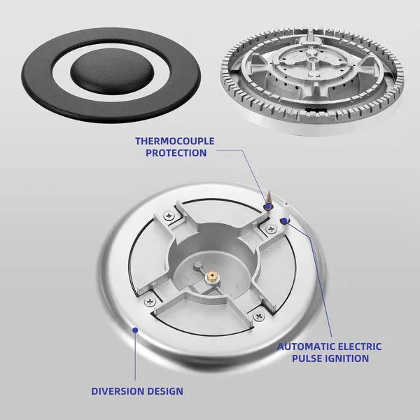 12-Inch Gas Cooktop with Stainless Steel Surface, Convertible NG/LPG