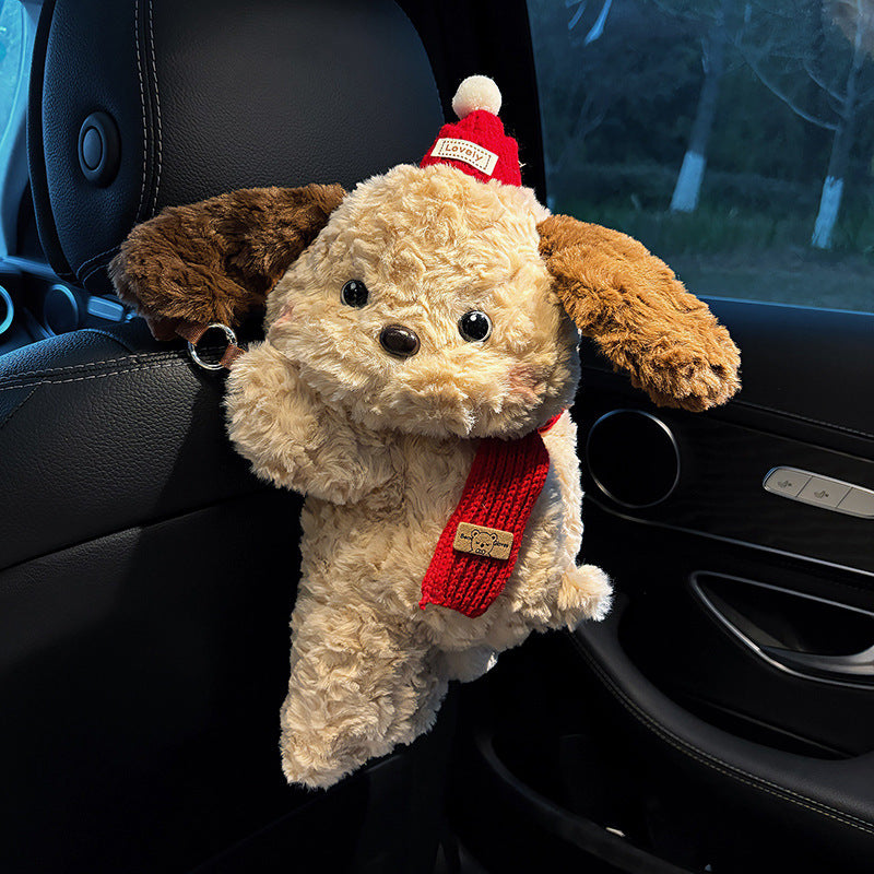 Cute Plush Car-Mounted Tissue Box Cover with Creative Hanging Design