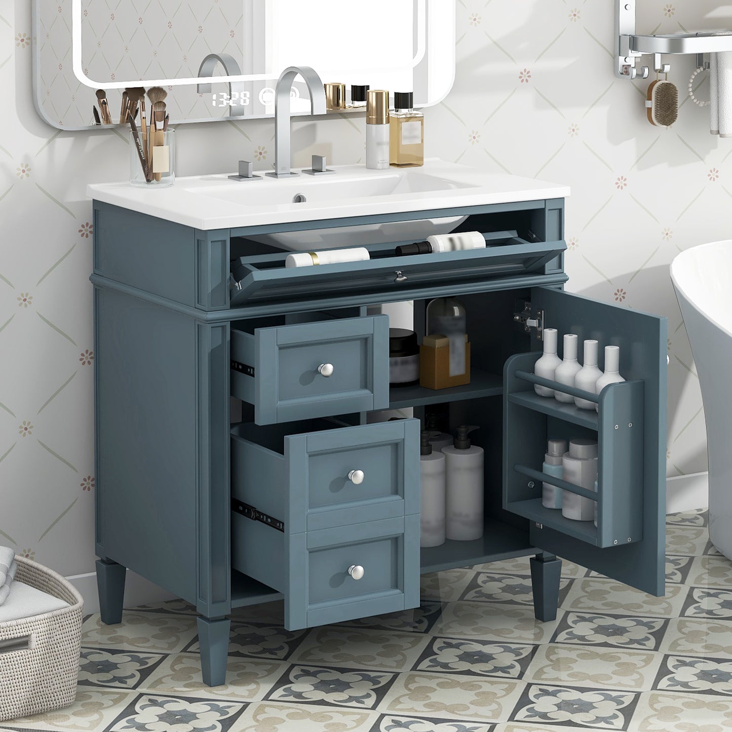 30'' Modern Bathroom Vanity with Sink & Storage - Blue
