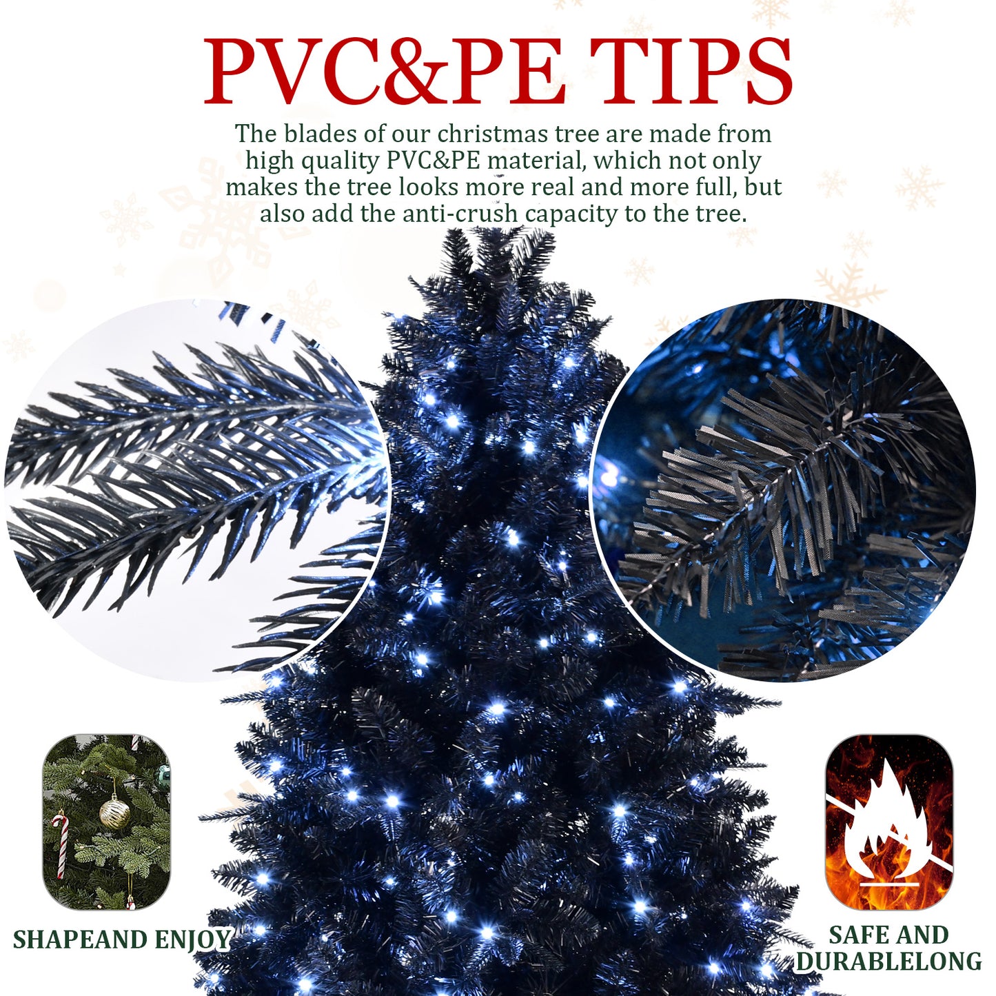 Prelit Black Christmas Tree with White Lights - Multiple Heights