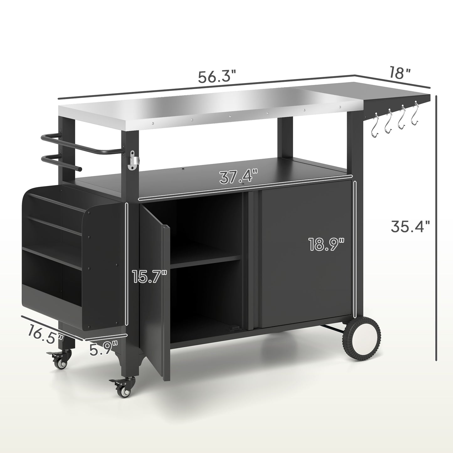 Outdoor Grill Cart with Stainless Steel Top & Foldable Side Table