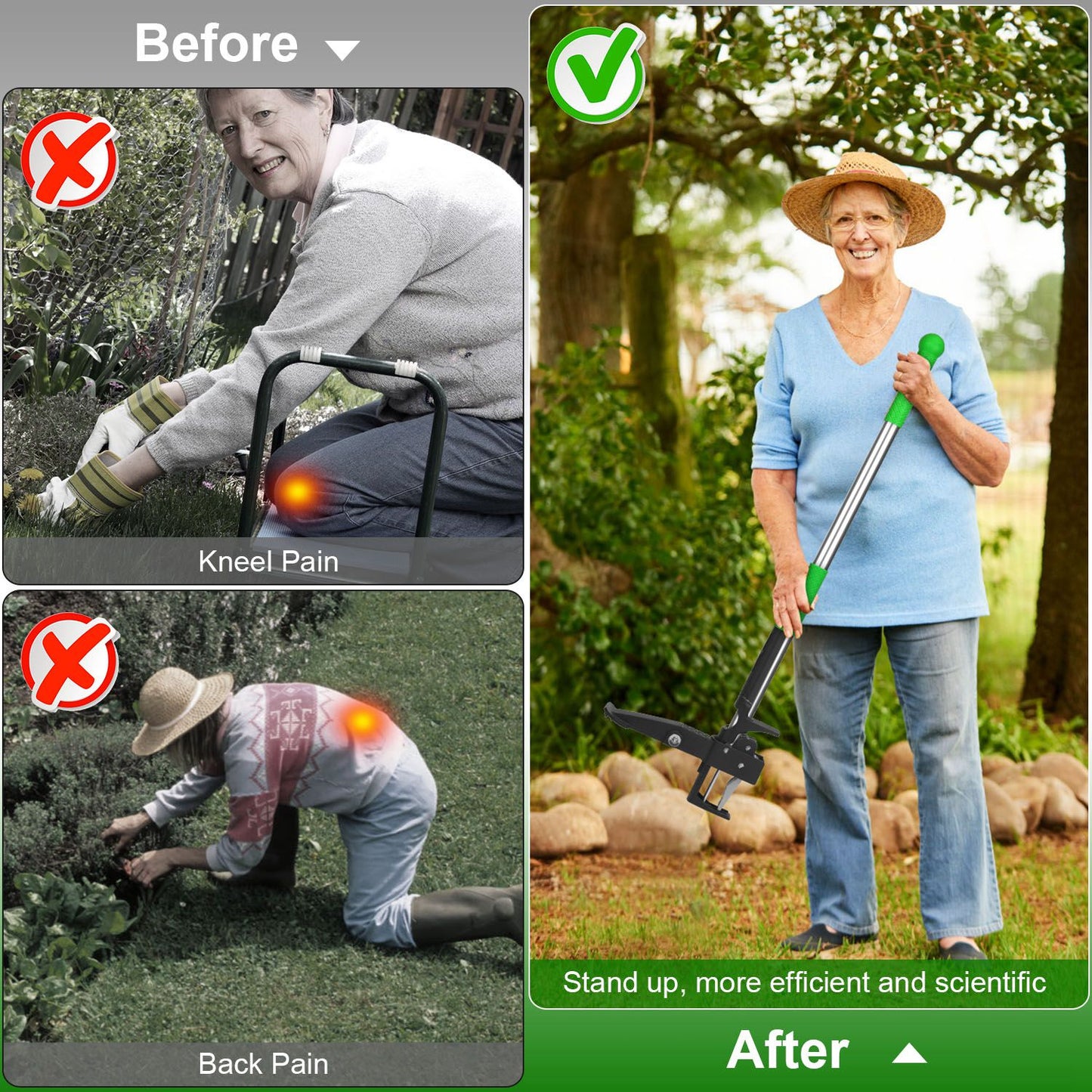Standing Weed Puller Tool with 4 Claws - Garden Lawn Yard Weeder, Green