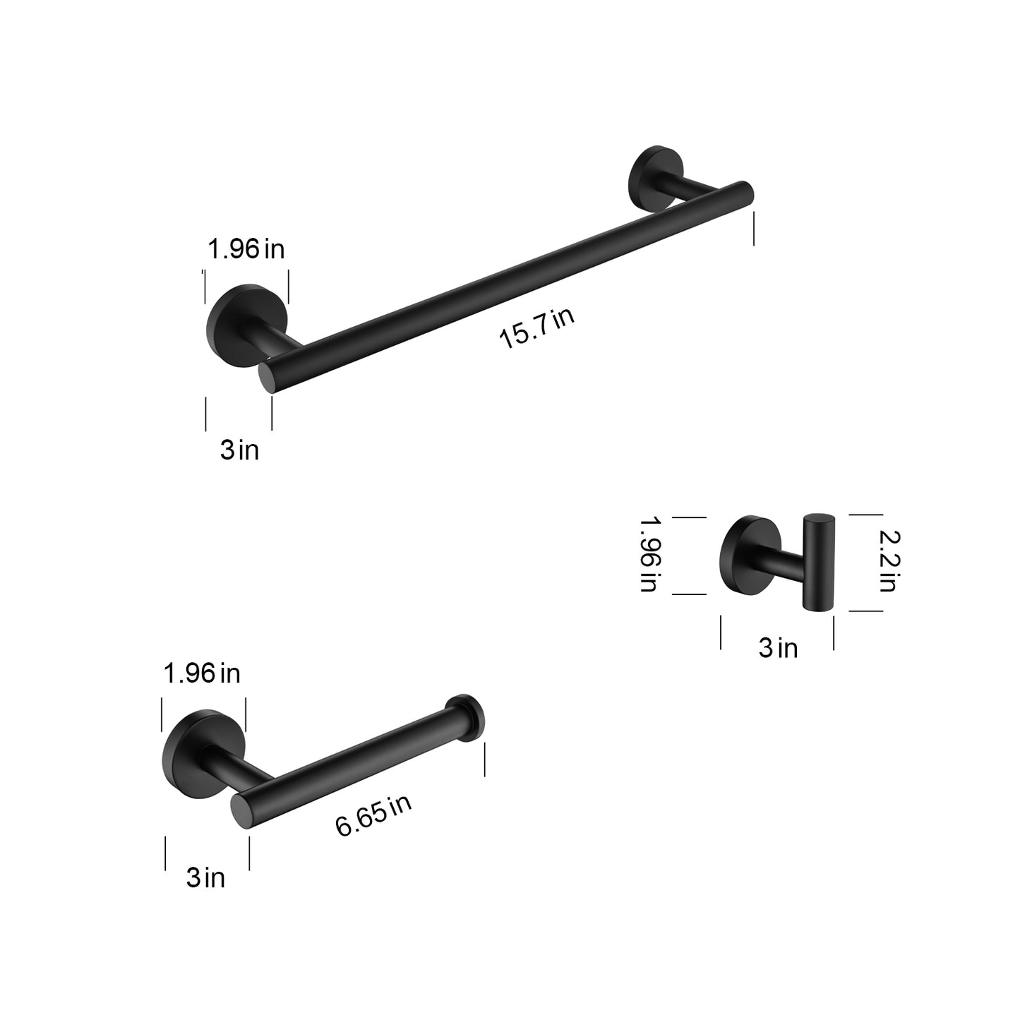 3-Piece Bathroom Hardware Accessories Set - Matte Black