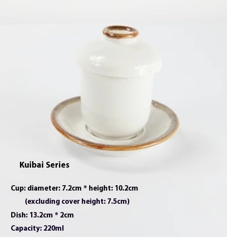 Hand Painted Ceramic Soup Cup with Lid - Japanese Style Miso & Tea Utensil