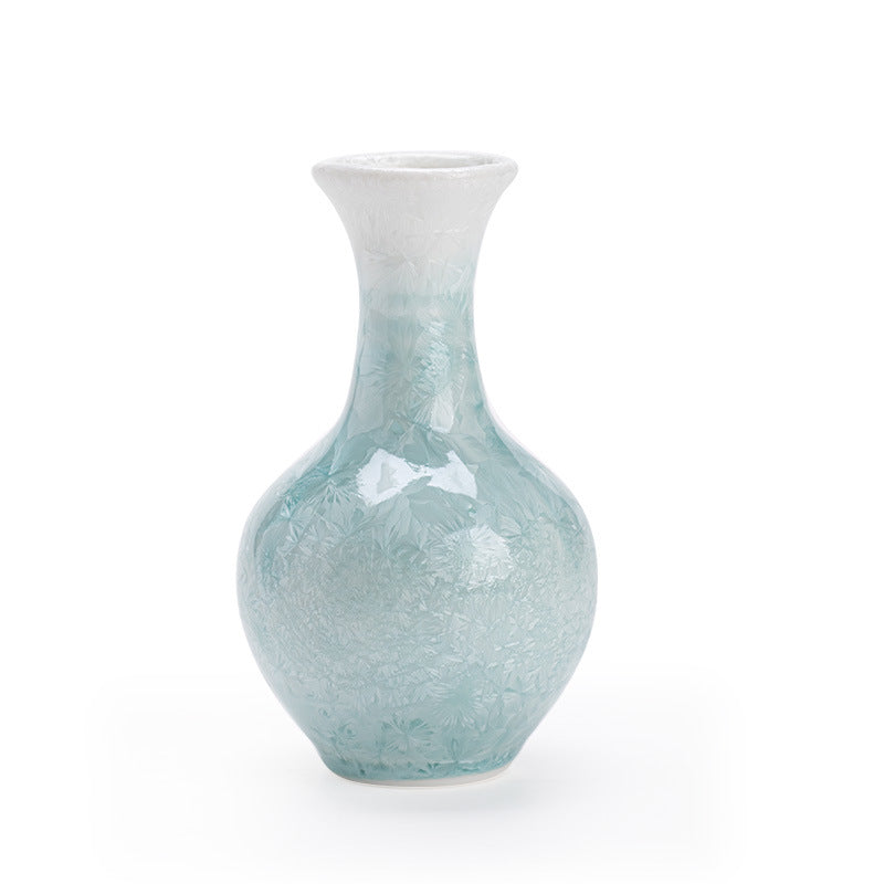 Small Aqua Blue Ceramic Flower Vase - Crystal Glaze Pei-Chan Style