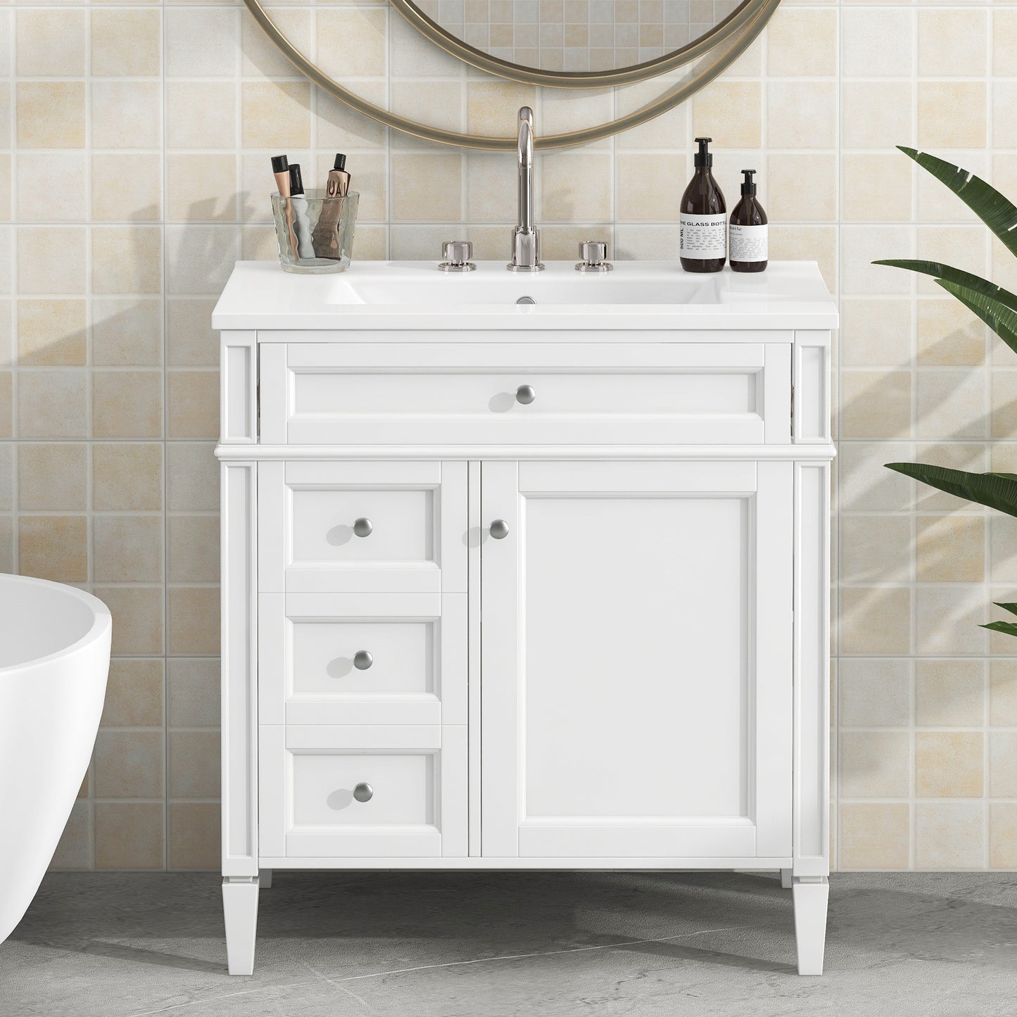 30'' Modern Bathroom Vanity with Sink & Storage - White