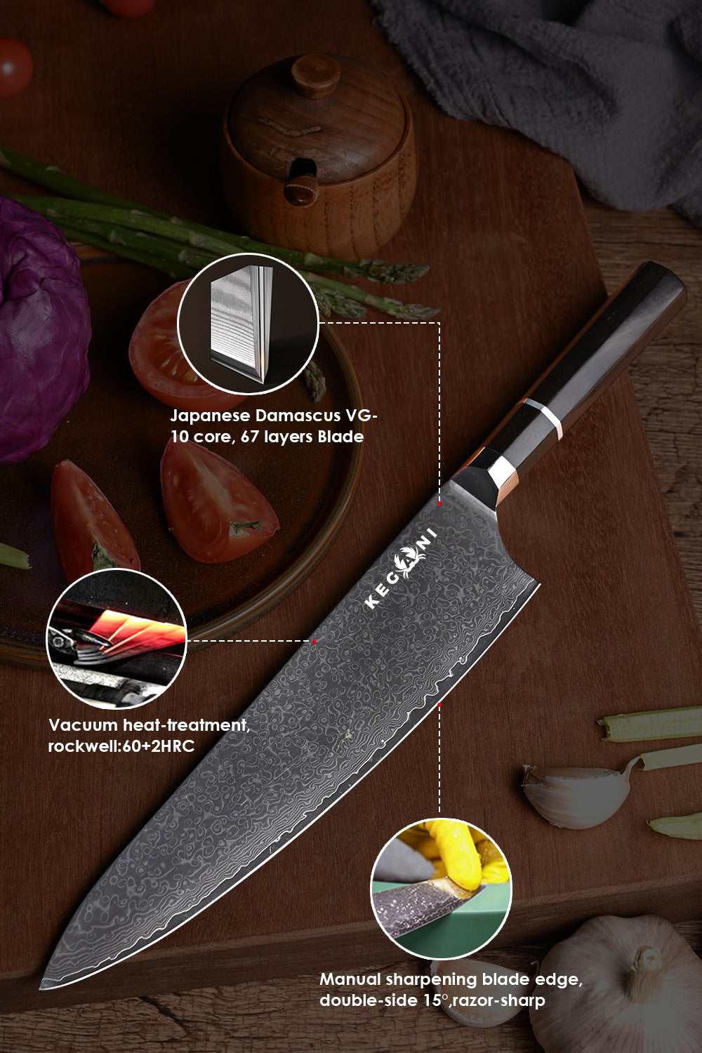 Japanese Kiritsuke Chef Knife - 67 Layers VG-10 Damascus Steel