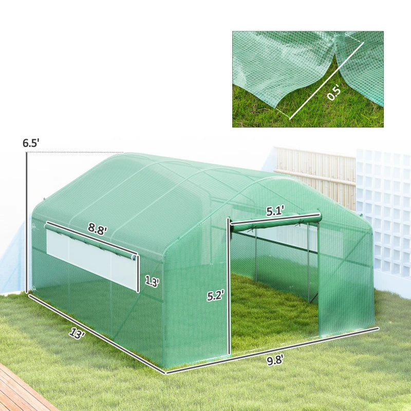 Green Tunnel Greenhouse Hoop House with Galvanized Steel Frame & Large Windows