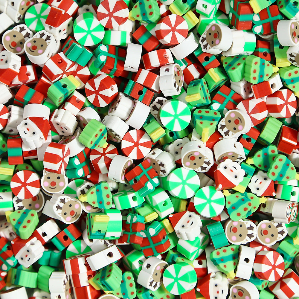 Christmas Soft Pottery Santa Claus Elk Beads - Holiday Craft Supplies