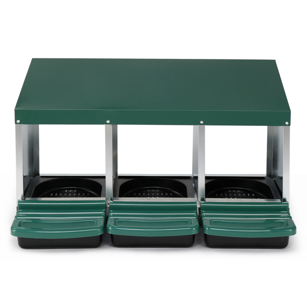 3-Compartment Chicken Nesting Box with Plastic Egg Basket - Green