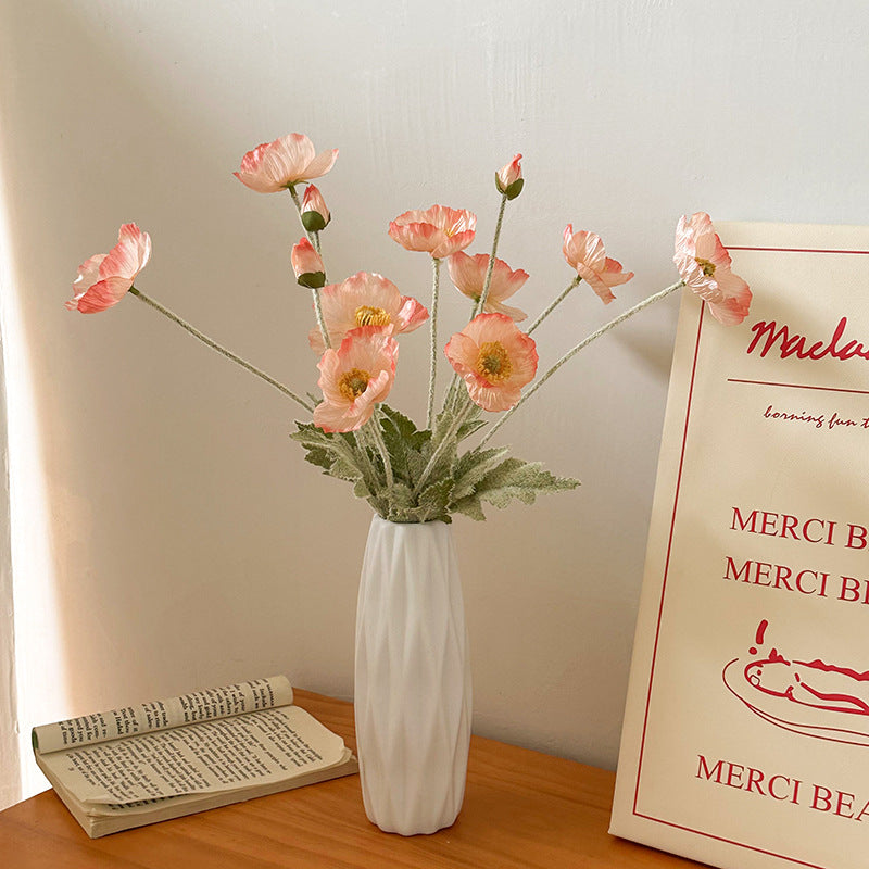 Ceramic Tulip Vase Set with White Flower Arrangements for Living Room Decor