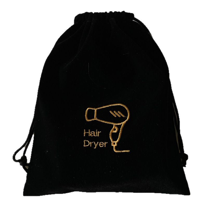 Hair Dryer Storage Bag Travel Flocked Fabric Organizer with Drawstring