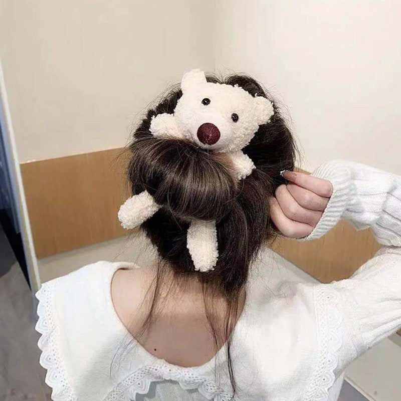 Cute Plush Hair Tie Circle Scalp Band Ponytail Holder for Kids & Women