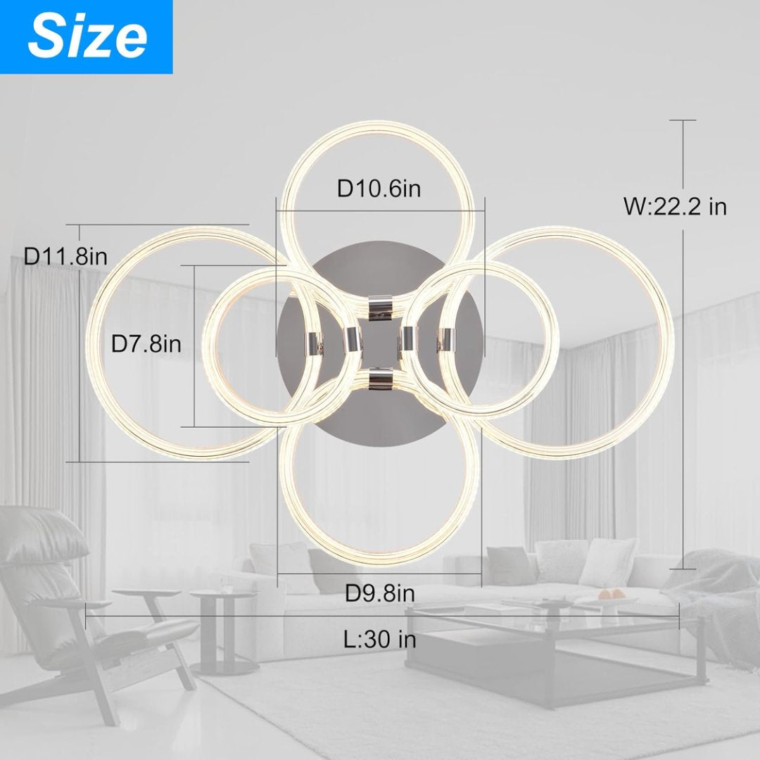 Modern LED Flush Mount Ceiling Light with Dimmable Remote Control, 6-Ring Acrylic Fixture for Bedroom Living Room Kitchen Office