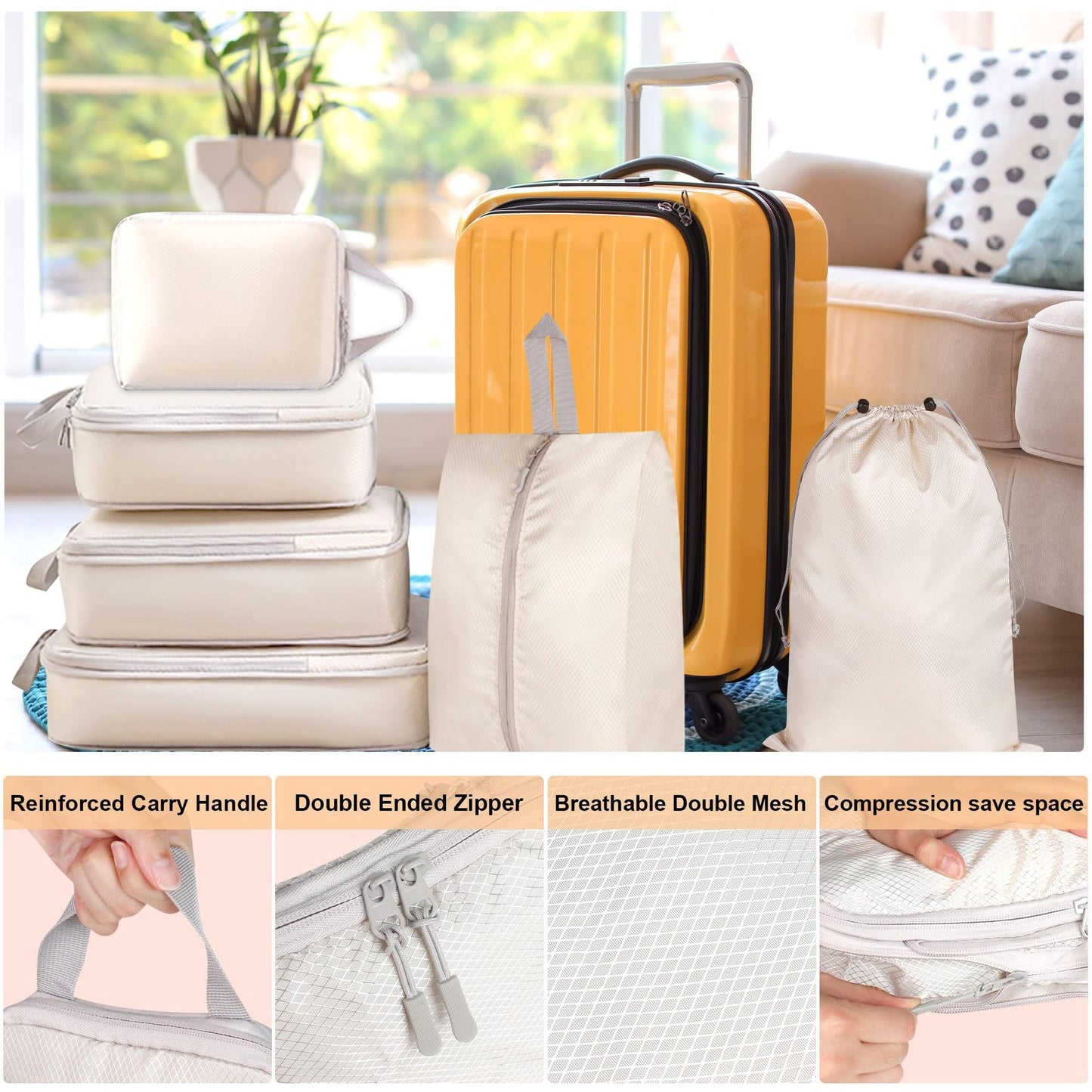 6-Piece Travel Storage Bag Compression Set - Space-Saving Home Organization