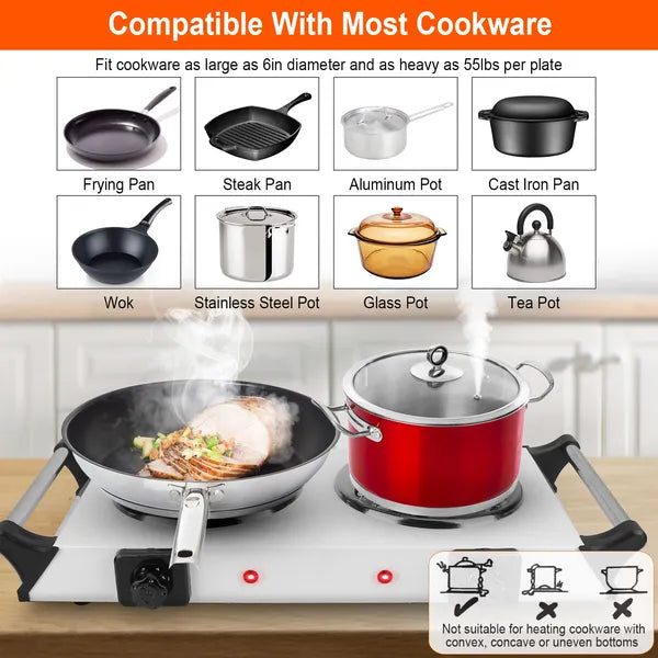 2000W Electric Dual Burner Portable Hot Plate with 5 Settings