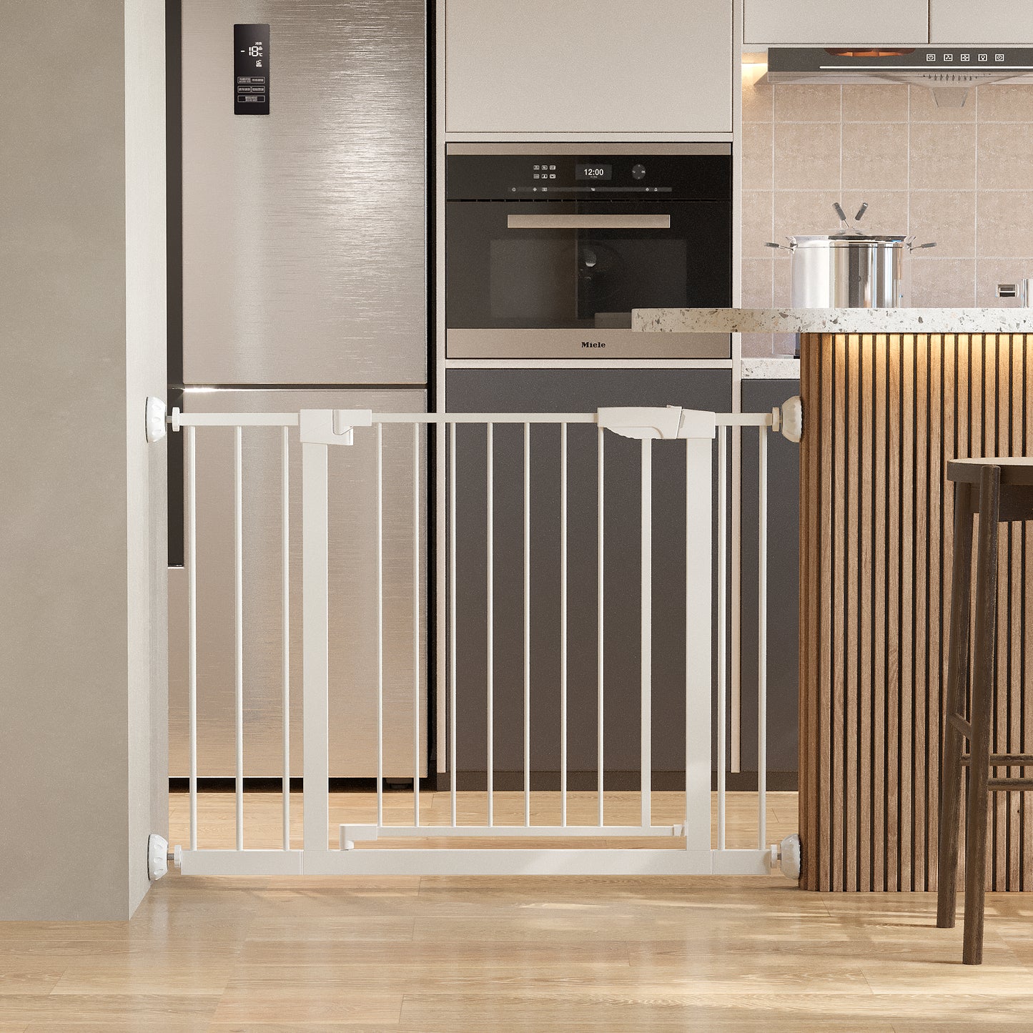 Wide Baby Gate 29.5-45.3" with Walk-Through Design - White