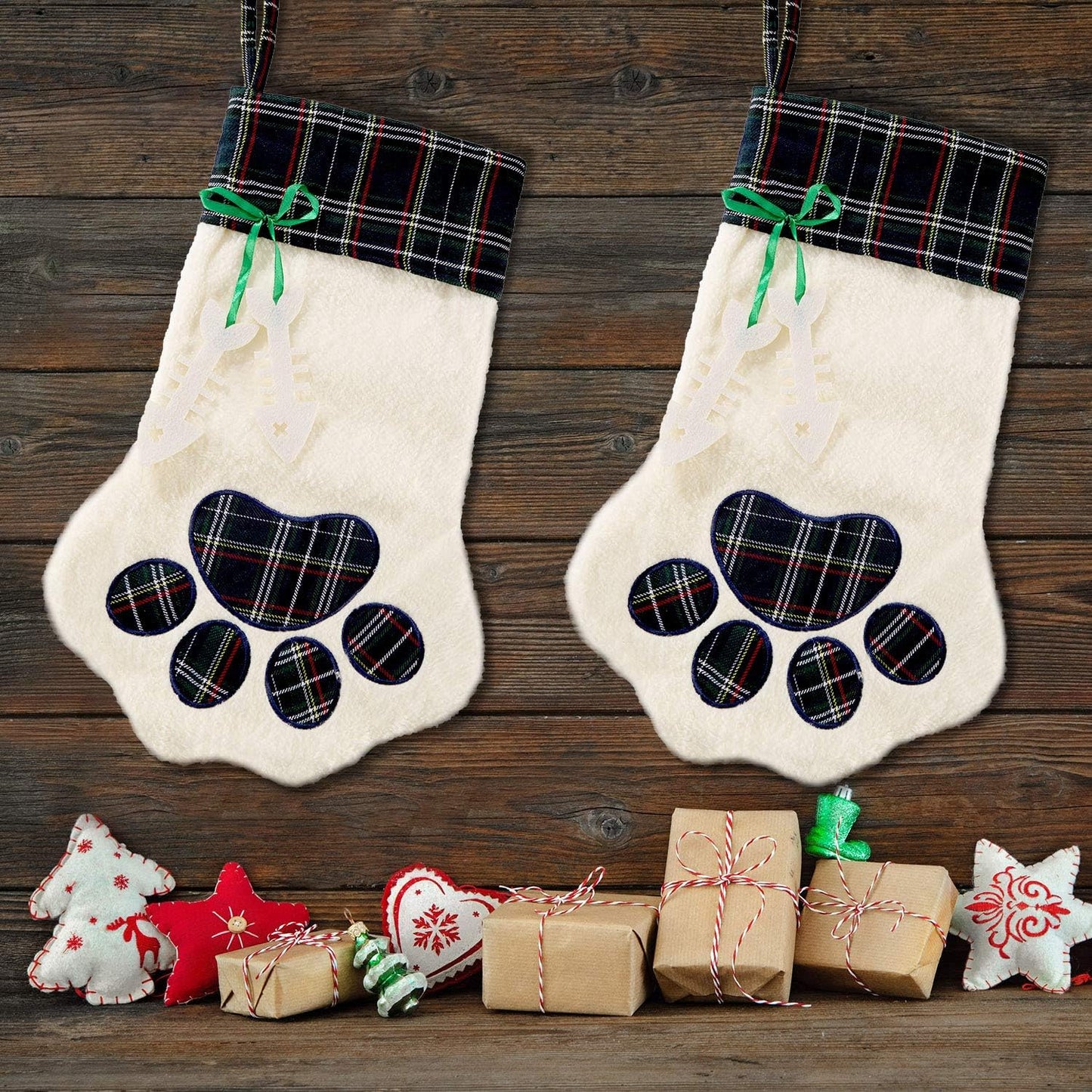 Buffalo Plaid Pet Stockings for Cats and Dogs - Christmas Hanging Decorations