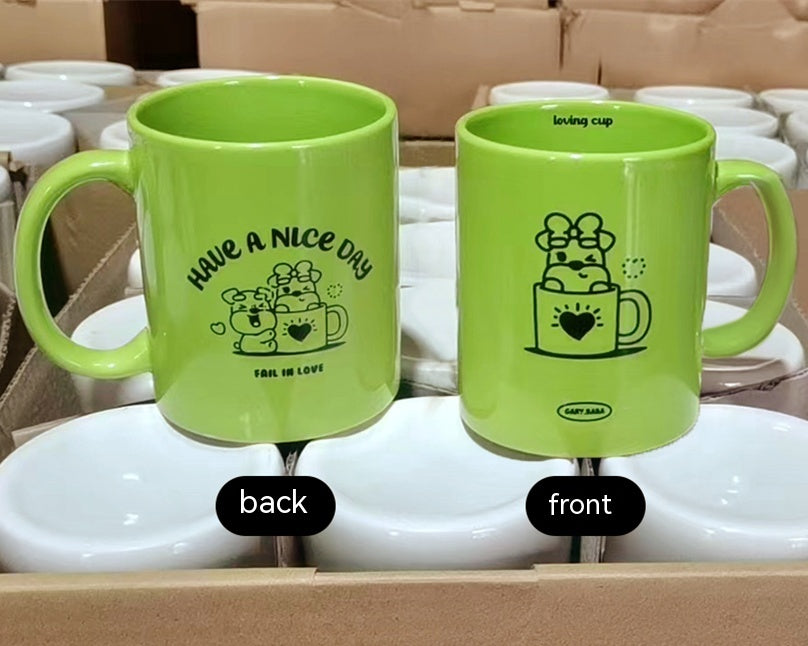 Ceramic Couple Cups Set with Coasters - 300mL Kitchen Drinkware