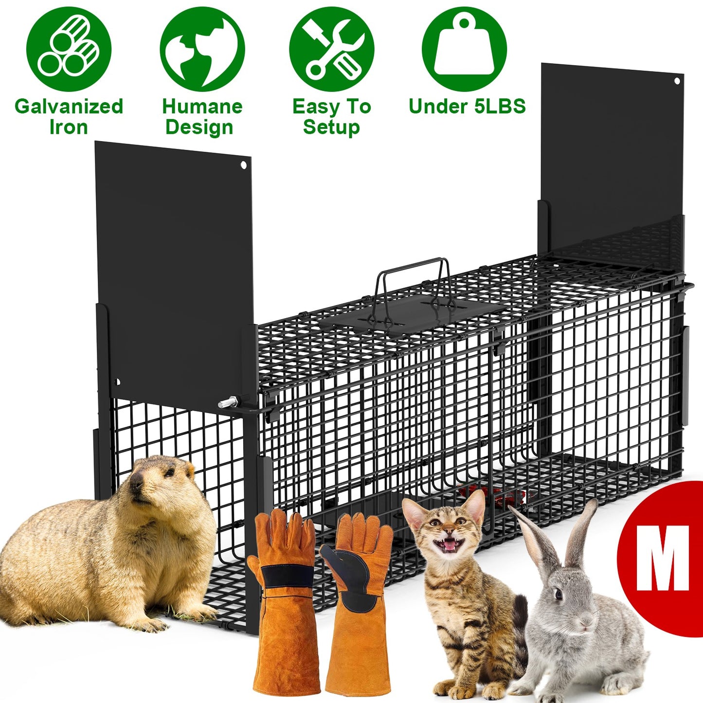 Humane Live Animal Cage Trap - Galvanized Iron, Multiple Sizes