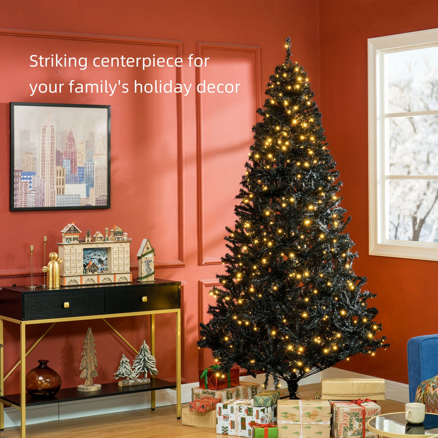 7.5' Prelit Black Christmas Tree with 500 LED Lights
