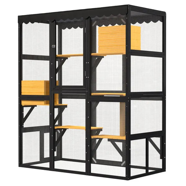 Large Wooden Outdoor Cat Enclosure with Walk-In Design & Weatherproof Roof
