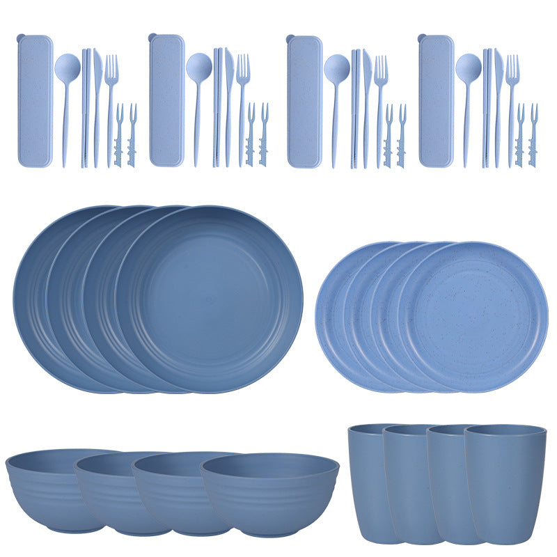 Wheat Straw Dinnerware Set for 4 - Camping & Outdoor Use