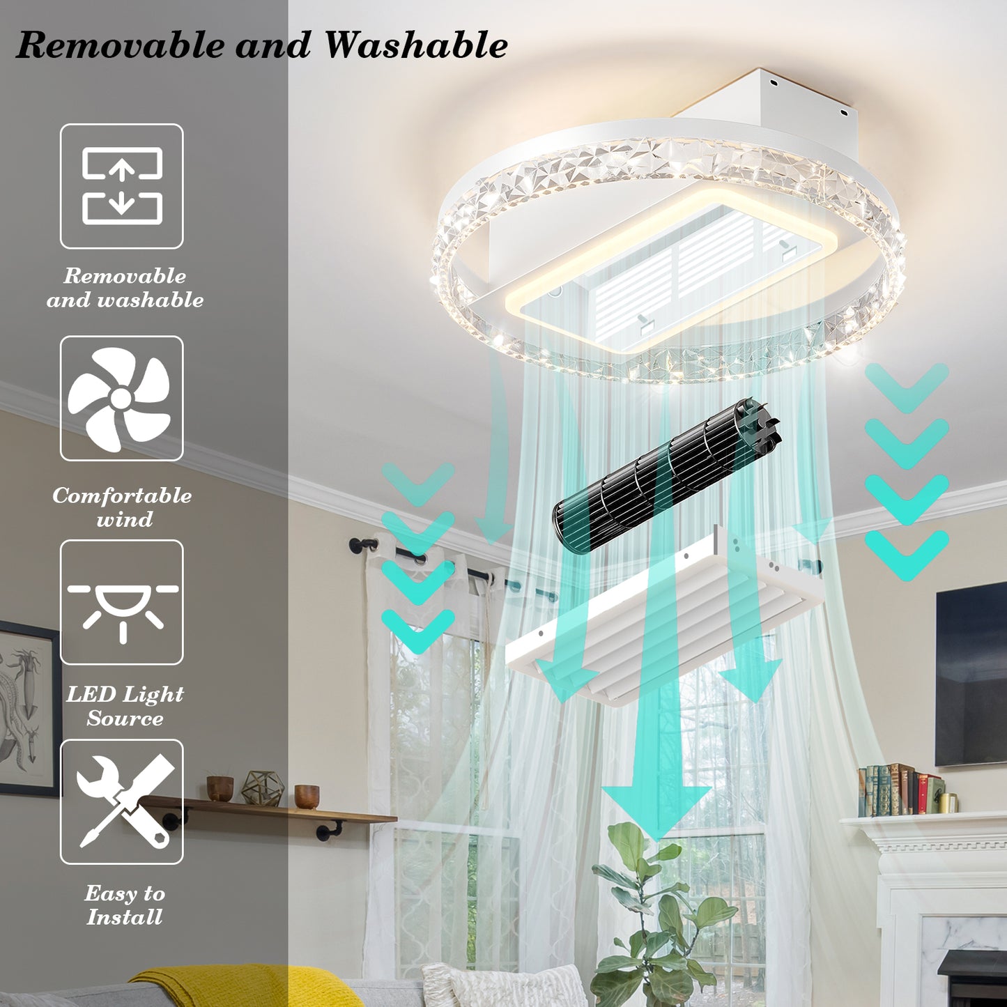 20-Inch LED Bladeless Ceiling Fan Light with Remote Control