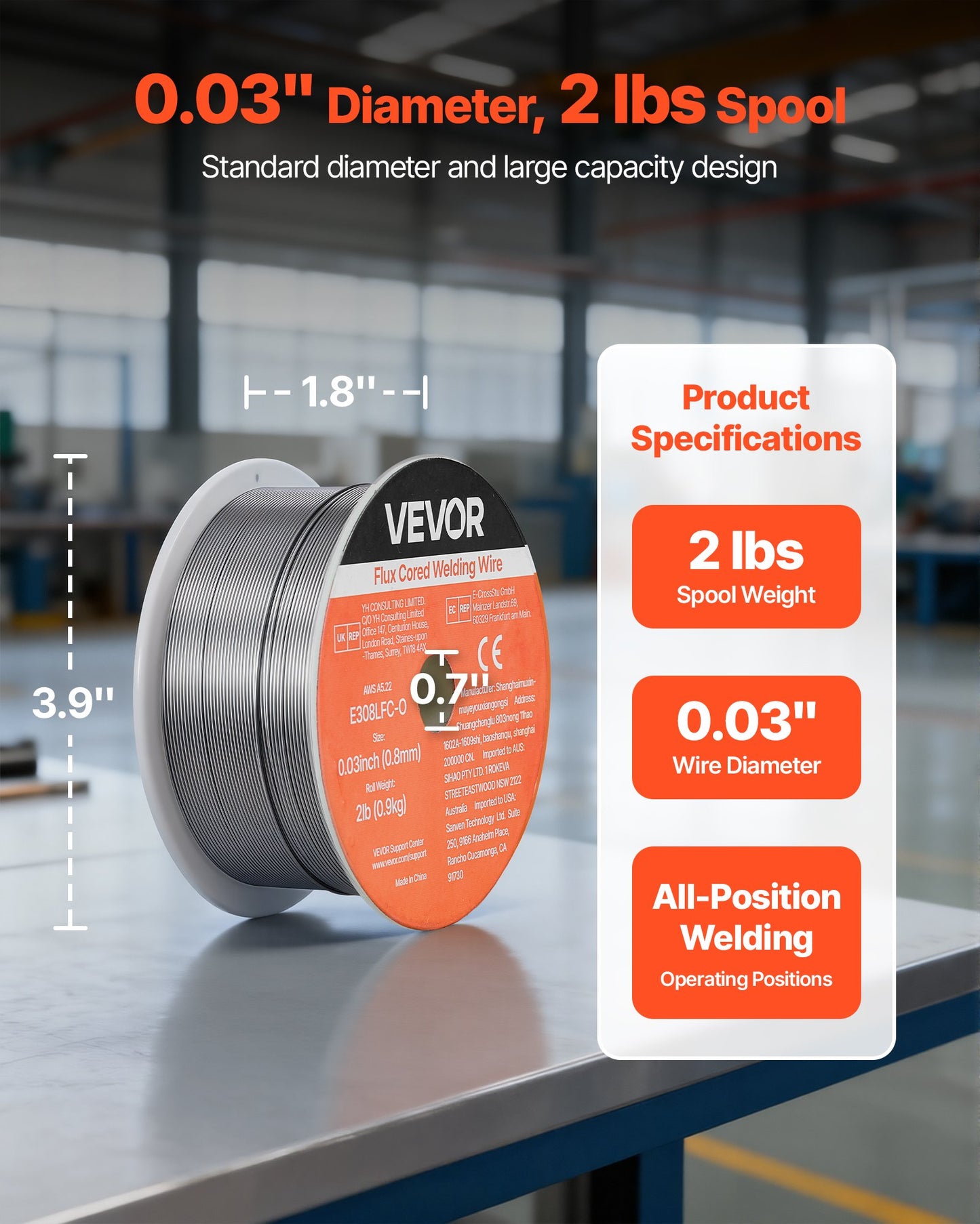Flux Core MIG Welding Wire 0.03-inch Gasless Stainless Steel 2 lbs - All-Position Arc Welding