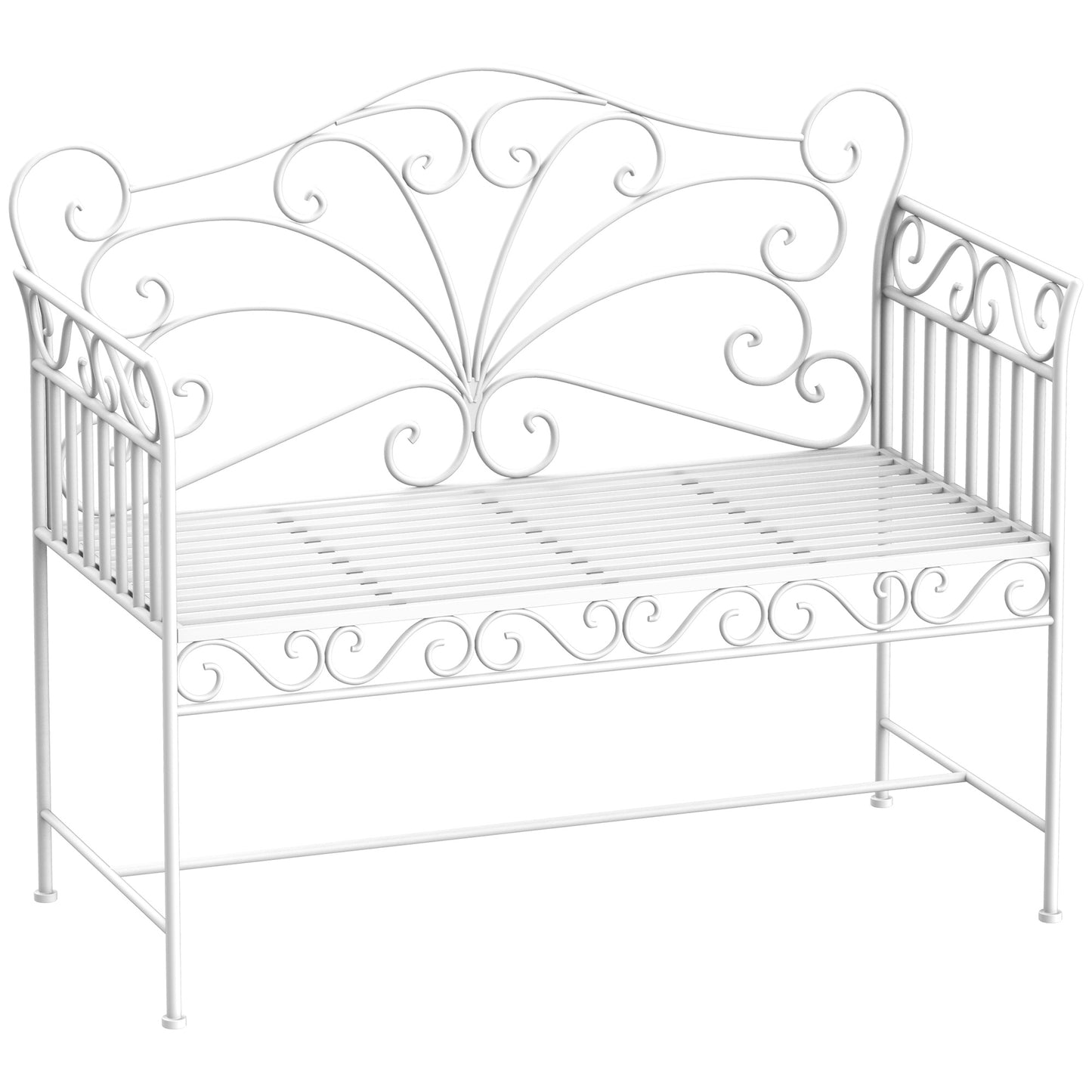 43" Outdoor Metal Garden Bench with Armrests - Cream White
