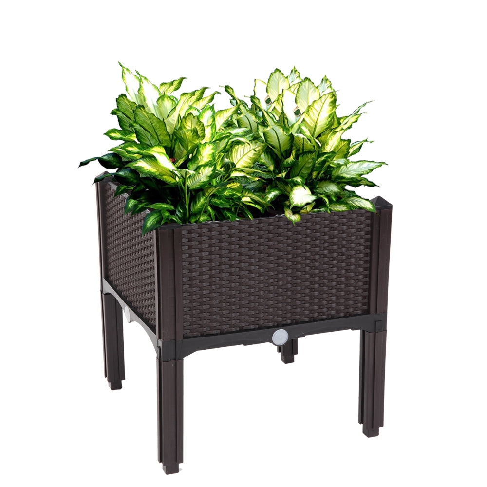 2PCS Brown Injection Molded Planting Box Garden Planter with Rattan Pattern
