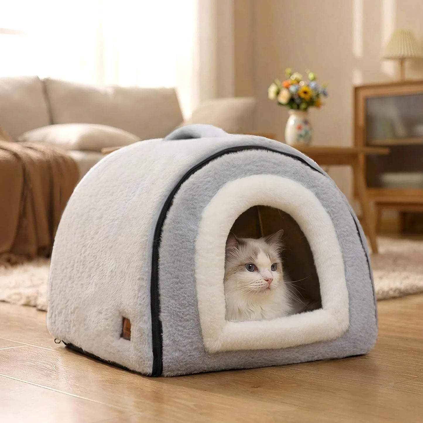 Foldable Indoor Cat Bed with Anti-Slip Water-Resistant Bottom - Cozy Pet House