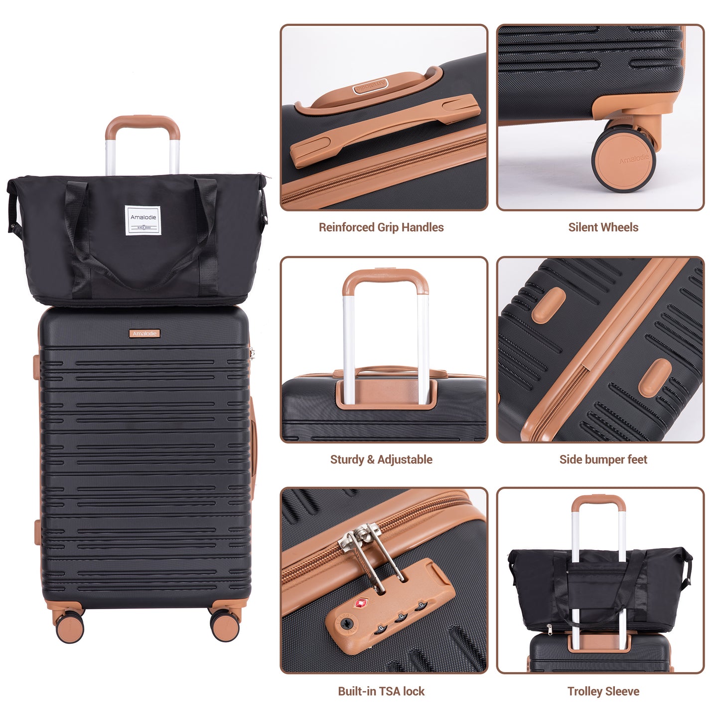6 Piece Luggage Set, ABS Hard Shell Travel Suitcase With TSA