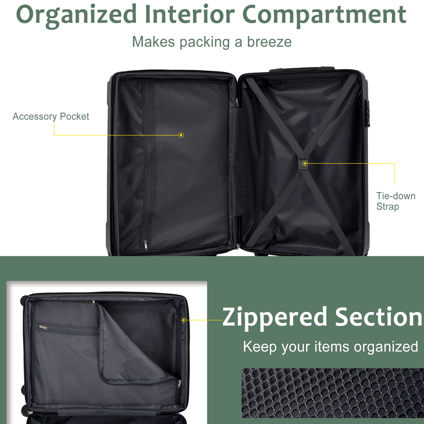 28-Inch Expandable Hardshell Luggage - Lightweight Green Suitcase