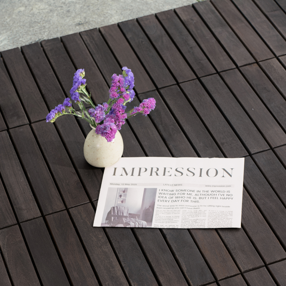 Interlocking Deck Tiles 12x12 Inch Dark Brown Acacia Hardwood Outdoor Flooring - Waterproof & Mold Resistant