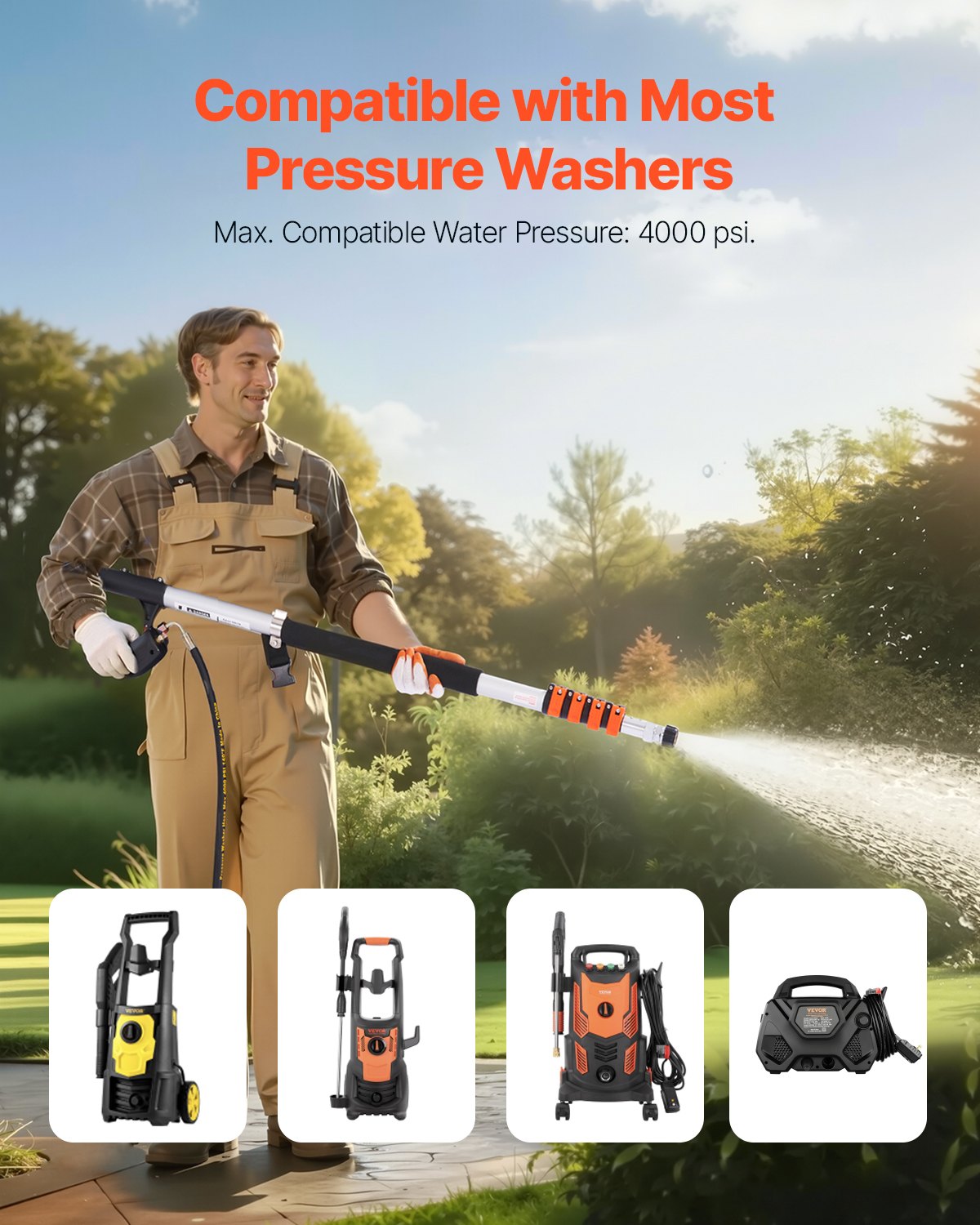 Telescoping Pressure Washer Wand 21 Ft 4000 PSI with 7 Nozzles & Nozzle Set
