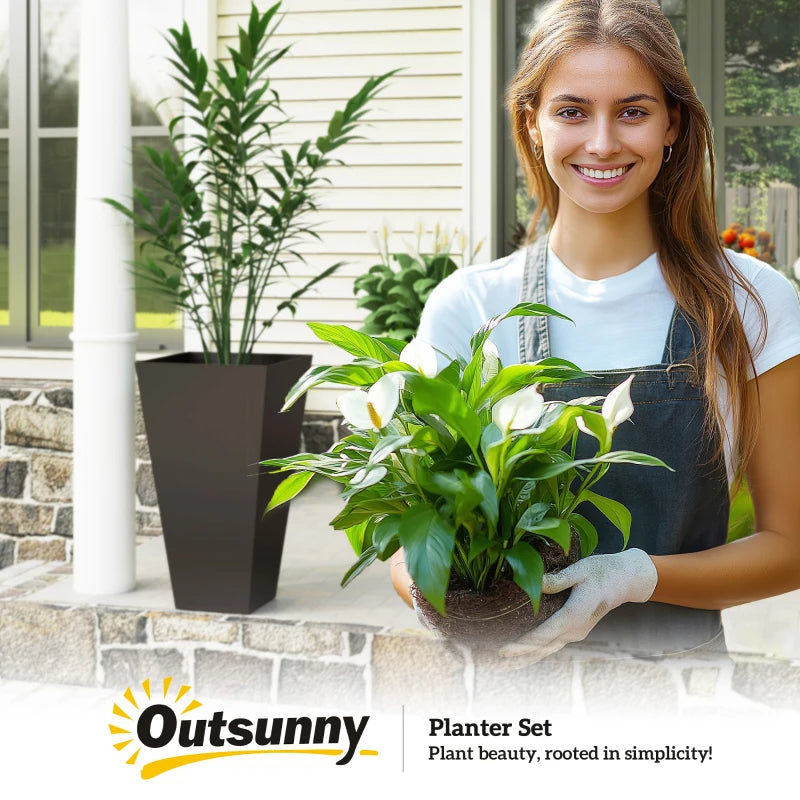 28ft Tall Square Plastic Garden Planters Set of 3 Brown Anti-Crack Fade-Resistant
