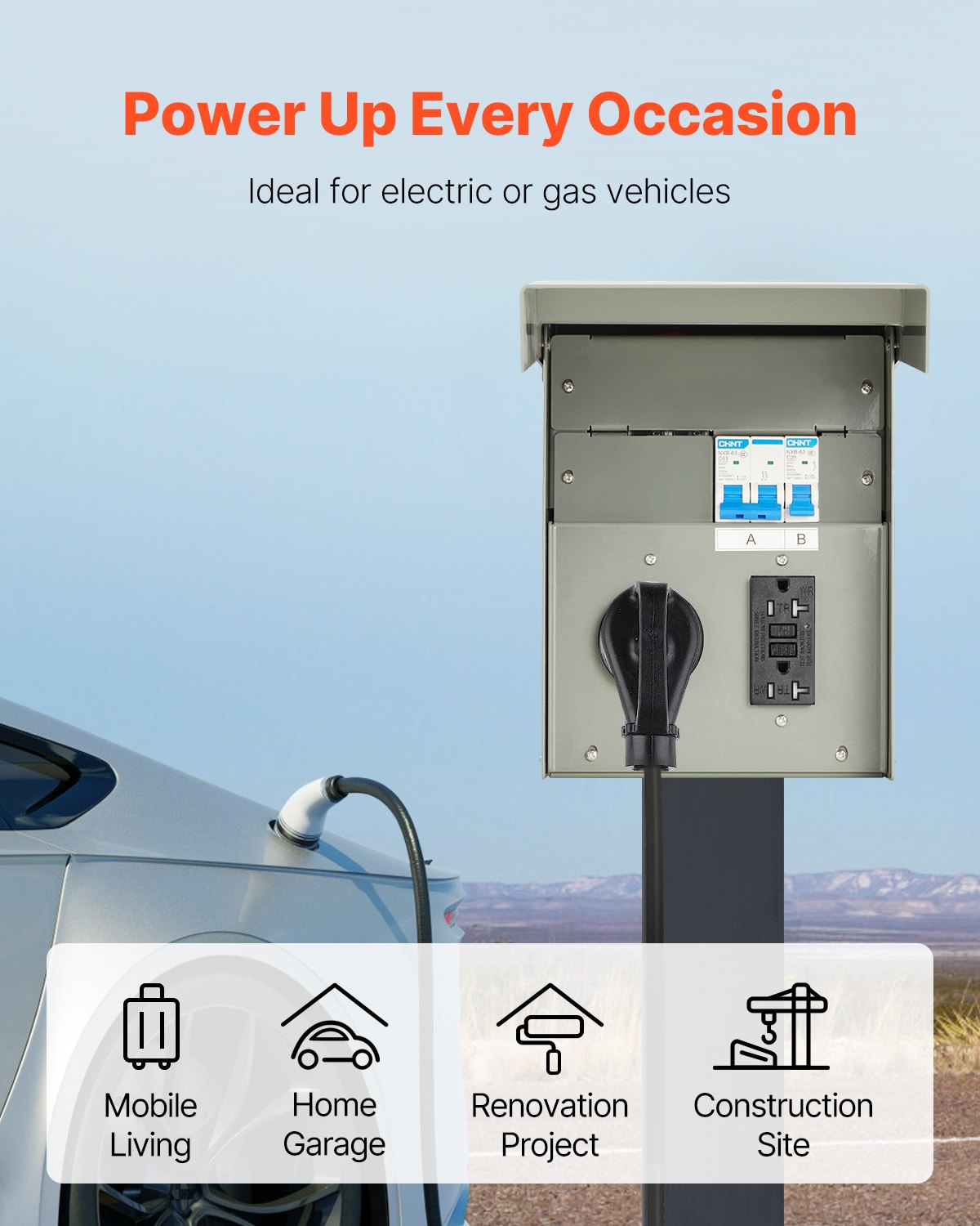 Temporary Power Outlet Panel for RV 20 50 Amp Electrical Box Grey