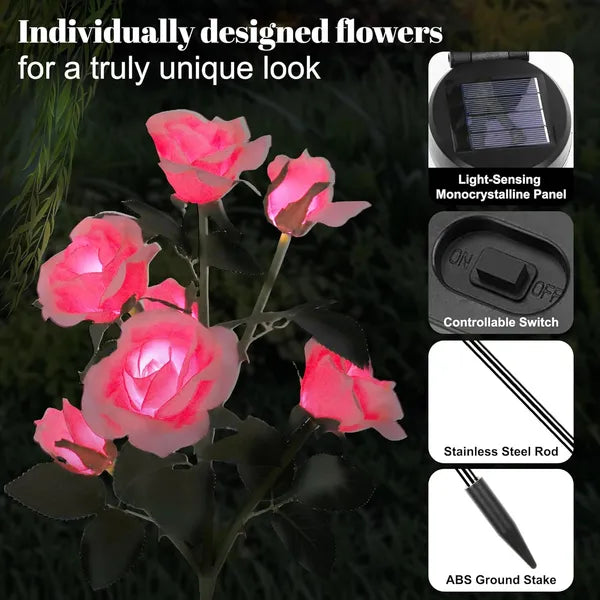 Solar-Powered Rose Lights - 2 Pack Color Changing Garden Stakes
