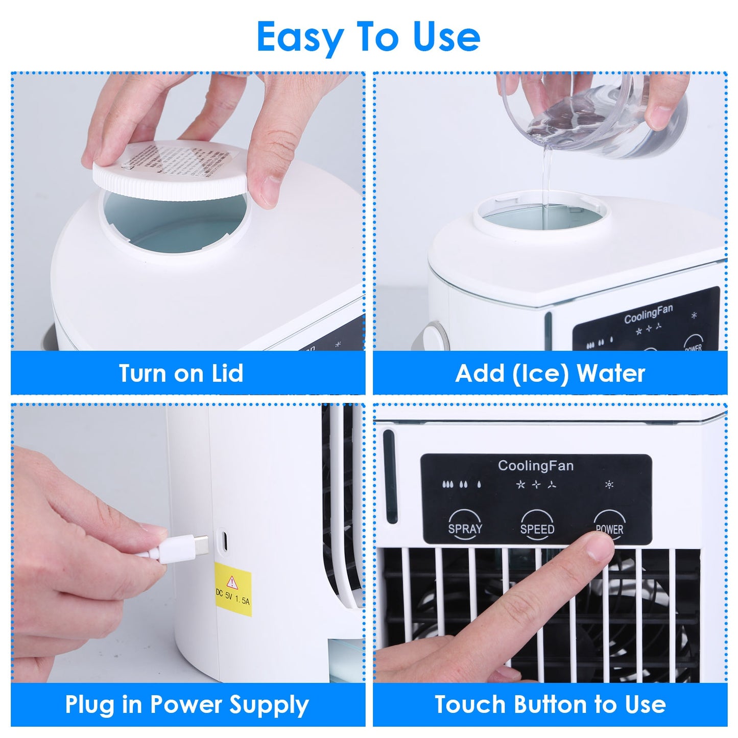 Portable Air Conditioner Fan with Humidifier & Night Light - White