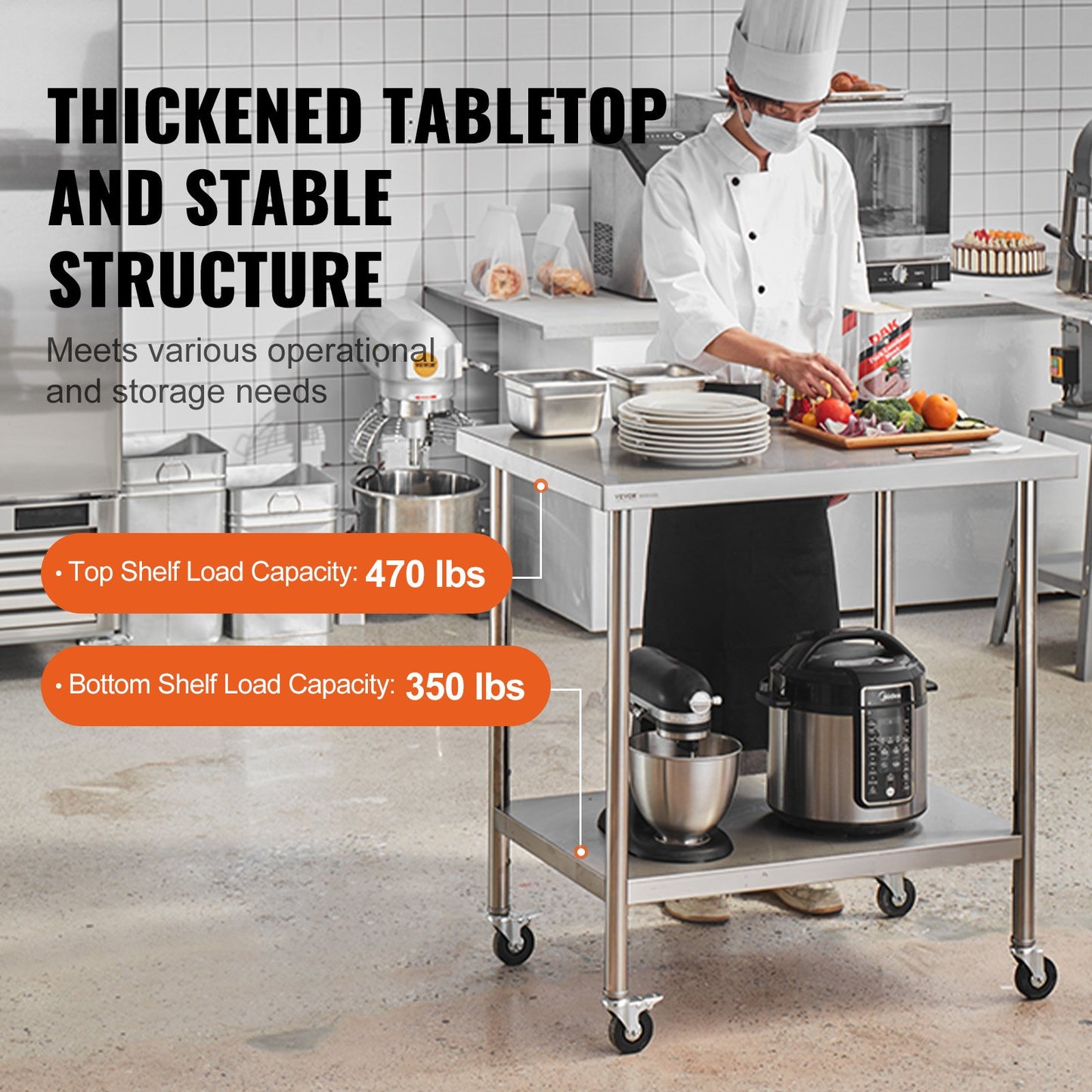 30x18 Stainless Steel Work Table with Adjustable Height & Wheels