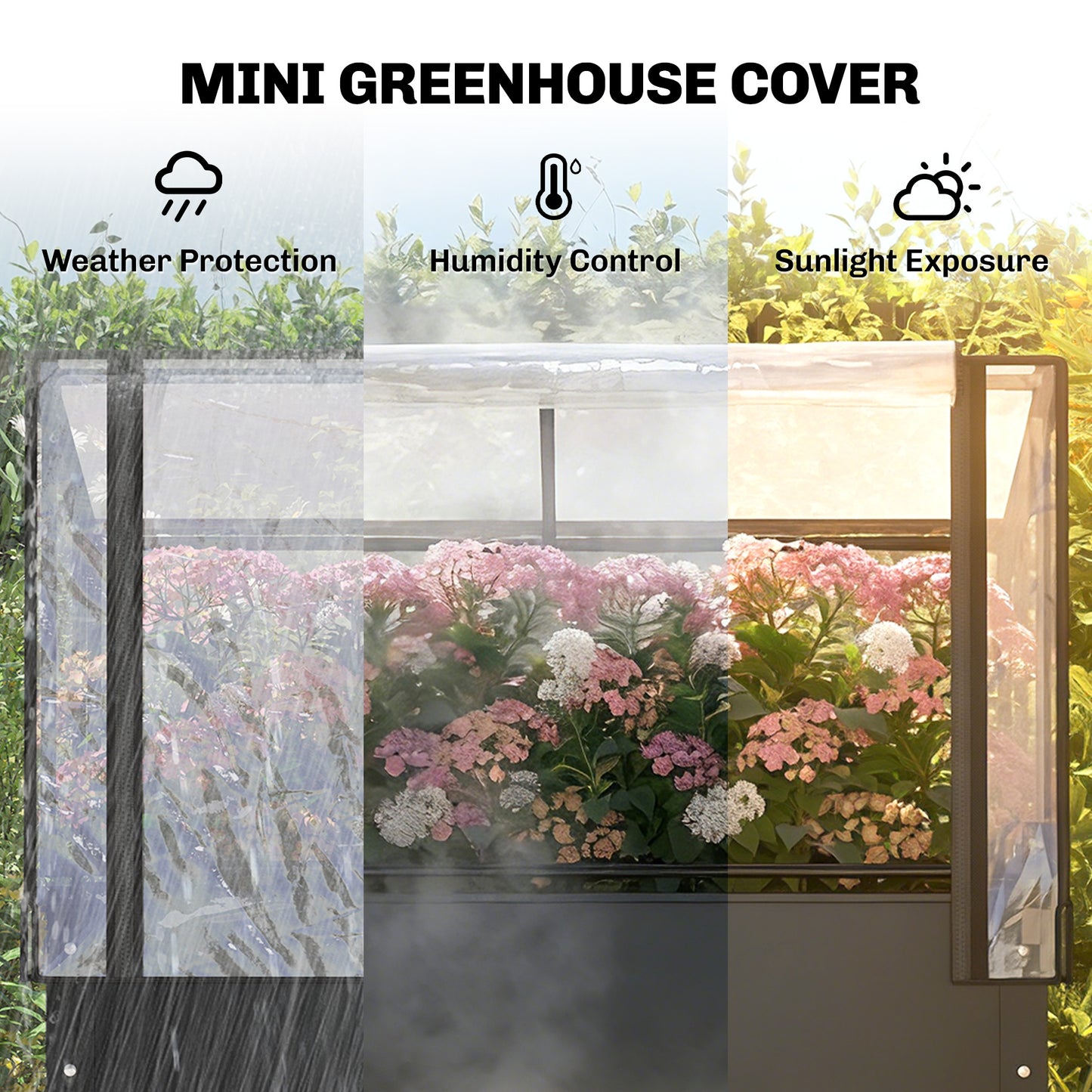Raised Garden Bed with Flip-Up Greenhouse Cover - Metal Elevated Planter, Black, 1110x510x85 mm