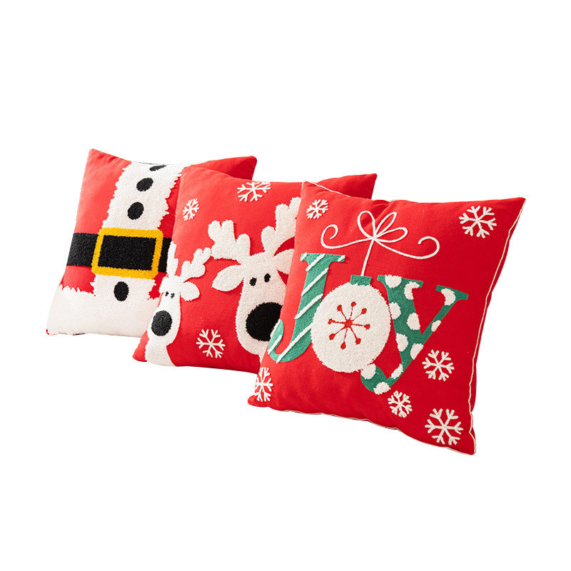 Christmas Embroidery Pillow Cover Holiday Home Decor 45x45cm