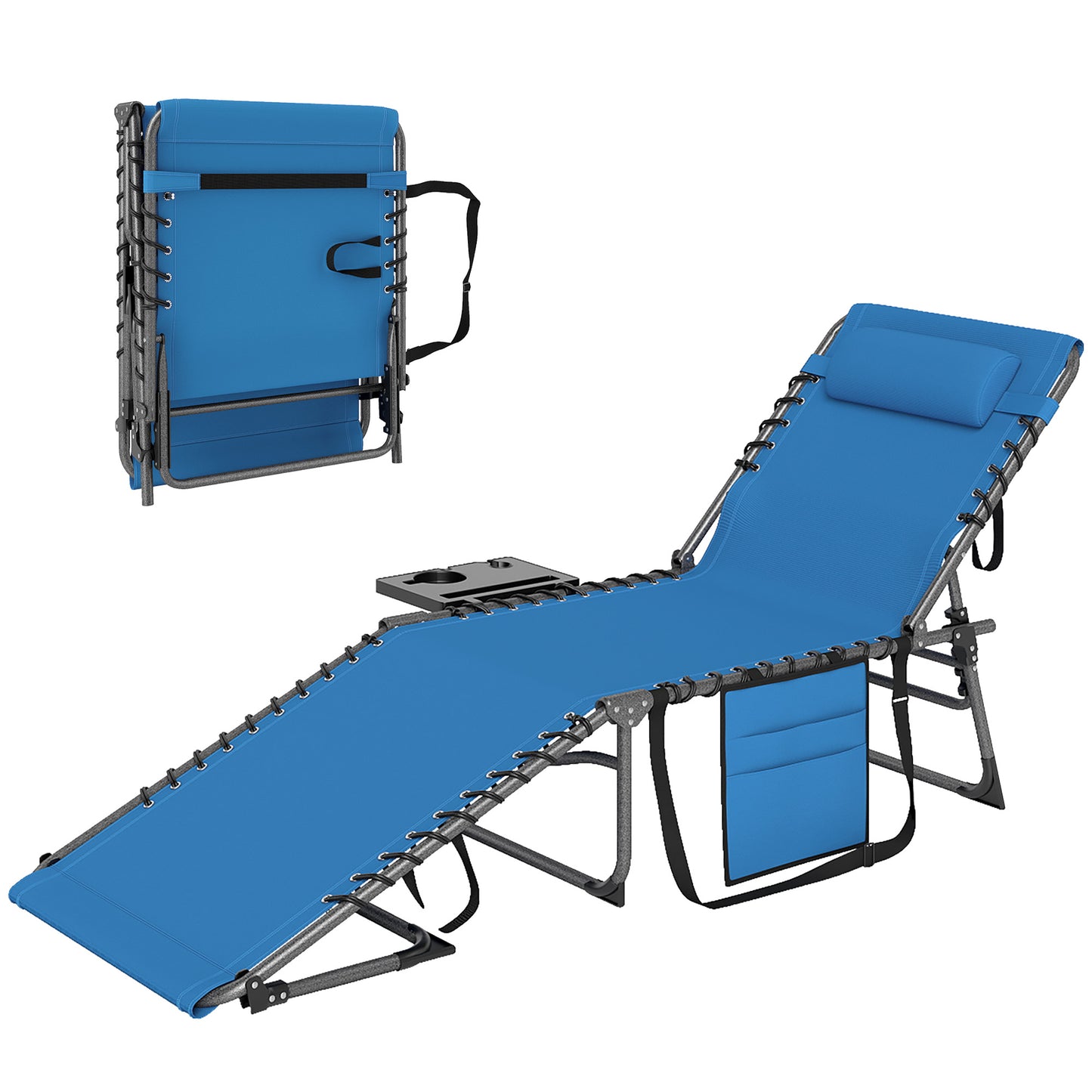 Folding Outdoor Chaise Lounge Chair with Adjustable Back, Blue