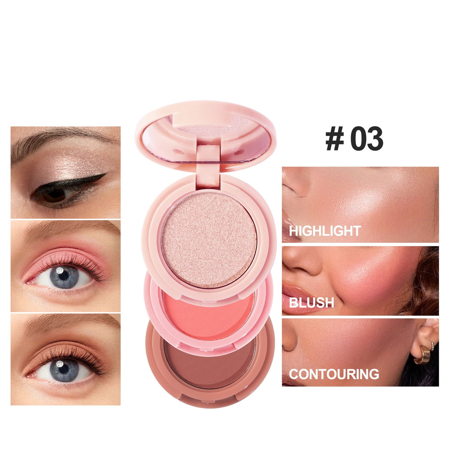 High Gloss Powder Blusher Face Makeup 3-in-1 All-in-One Disc
