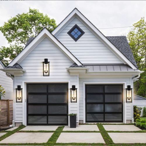 Outdoor Wall Lanterns - Modern Black Metal Frame with Clear Glass, Weatherproof Porch Sconces, No Bulbs